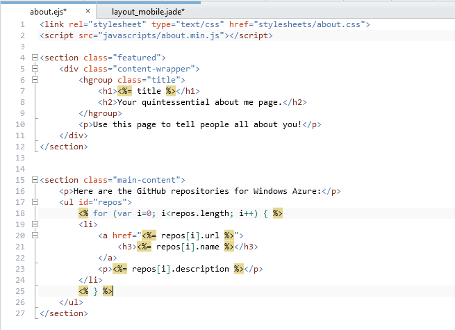 WebMatrix has IntelliSense for EJS