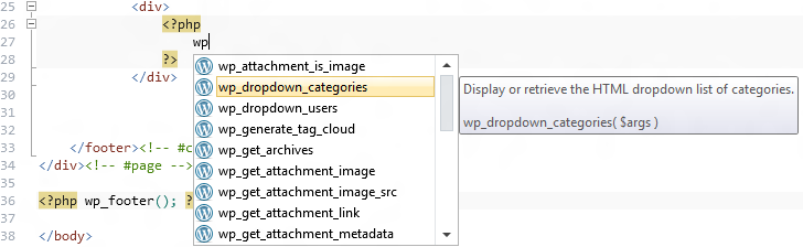 WordPress specific Code Completion