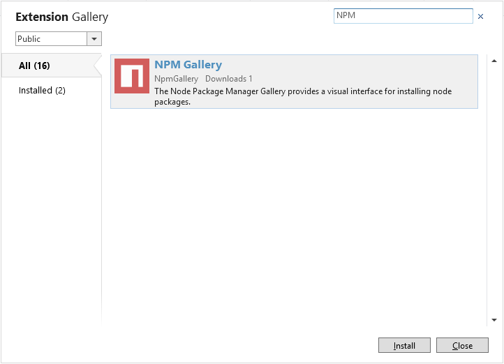 Install the NPM Gallery Extension